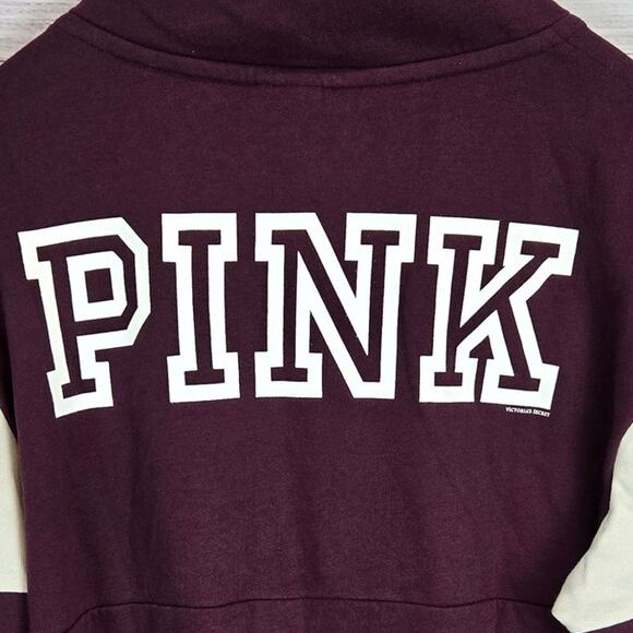 Victoria Secret Pink 1/4 Zip Jacket L Purple White Logo Varsity HOCO School Coat - Picture 5 of 11